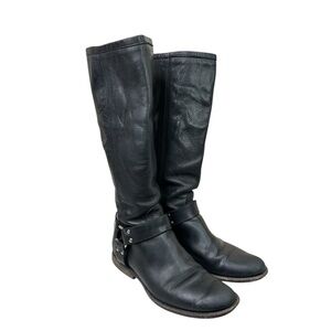 Frye Women’s Sz 7.5 B Phillip Harness Tall Black Leather Riding Boots Equestrian